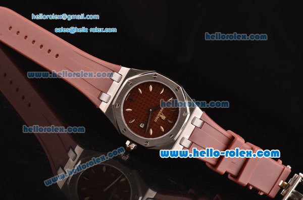 Audemars Piguet Royal Oak Lady Miyota OS2035 Quartz Steel Case with Brown Rubber Strap Brown Grid Dial and Brown Rubber Strap - Click Image to Close